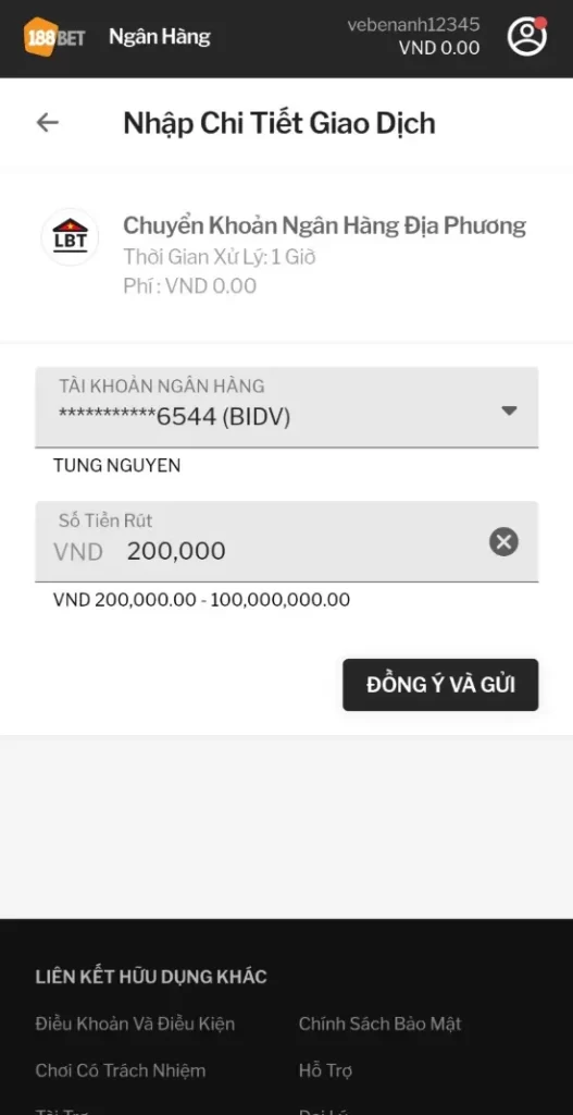 Bước 3 hướng dẫn rút tiền V6BET